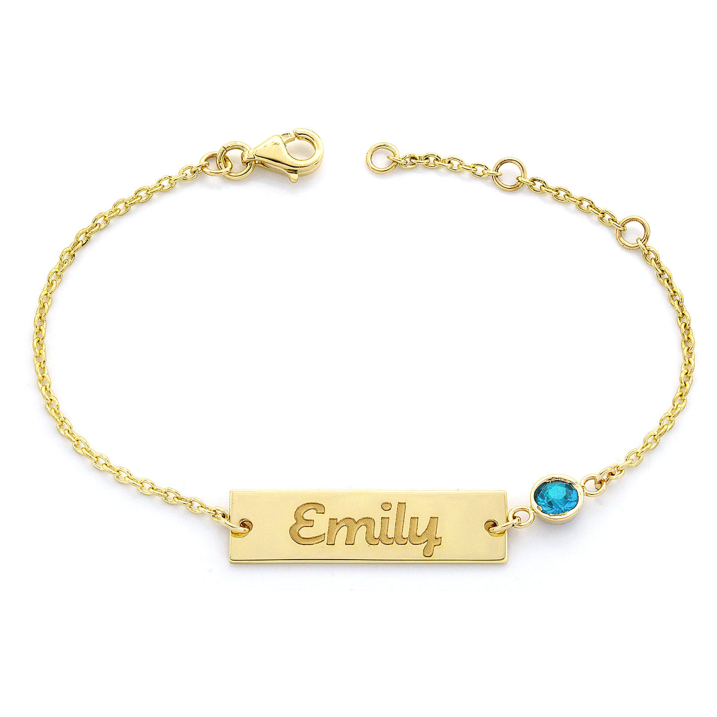 Personalized 14K Gold ID Tag Bracelet with Birthstone