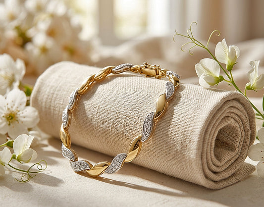 1.40 ctw. Diamond wave Bracelet in 14k White and Yellow Gold 2 Tone 7" inch | Diamond Swirl