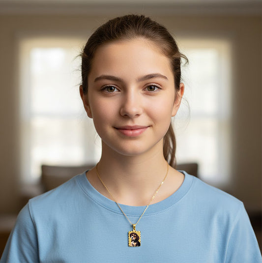 14K Gold Rectangle Picture Pendant with Diamond Cut Edge - Personalized Custom Jewelry with Your Pictures