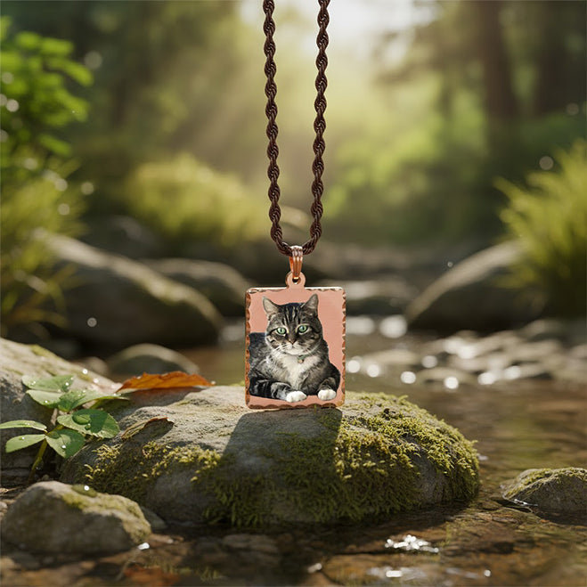 14K Gold Rectangle Picture Pendant with Diamond Cut Edge - Personalized Custom Jewelry with Your Pictures