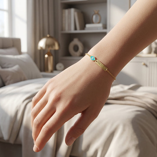 14K Gold Children's Evil Eye ID Bracelet