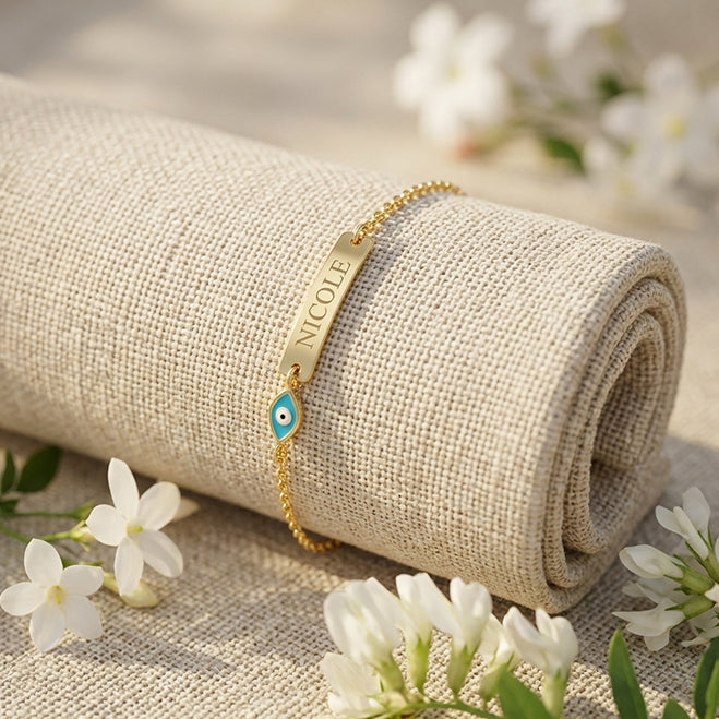 14K Gold Children's Evil Eye ID Bracelet