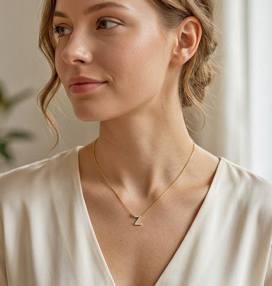 14K Gold and Diamond Pave Initial Necklace | 12mm