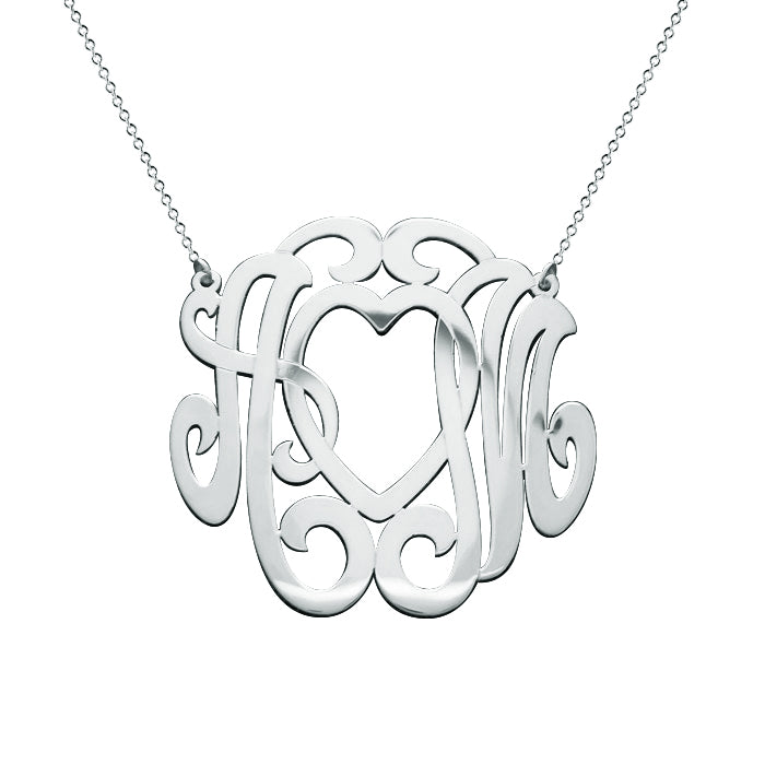 14K Gold Heart and 2 letters Script Monogram Necklace - Elegant Creations NYC