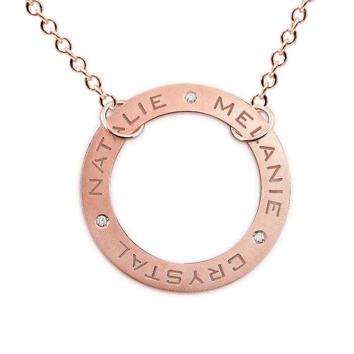 14K Gold and Diamond Circle of Life Multi Name Necklace | Personalized Jewelry