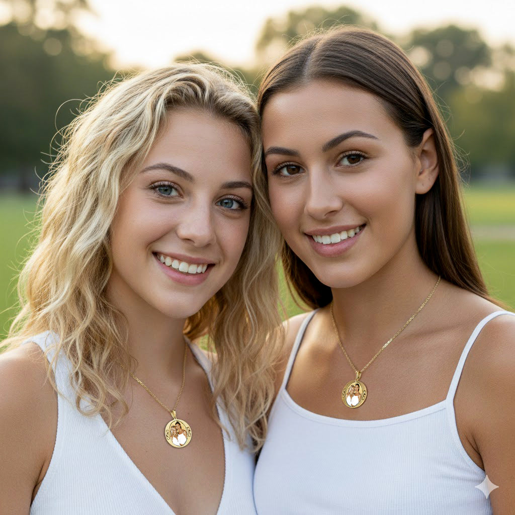 Elegant 14K Gold Picture Pendant Round Pendant with Two Initials Cut-out and Oval Shape Cut-out