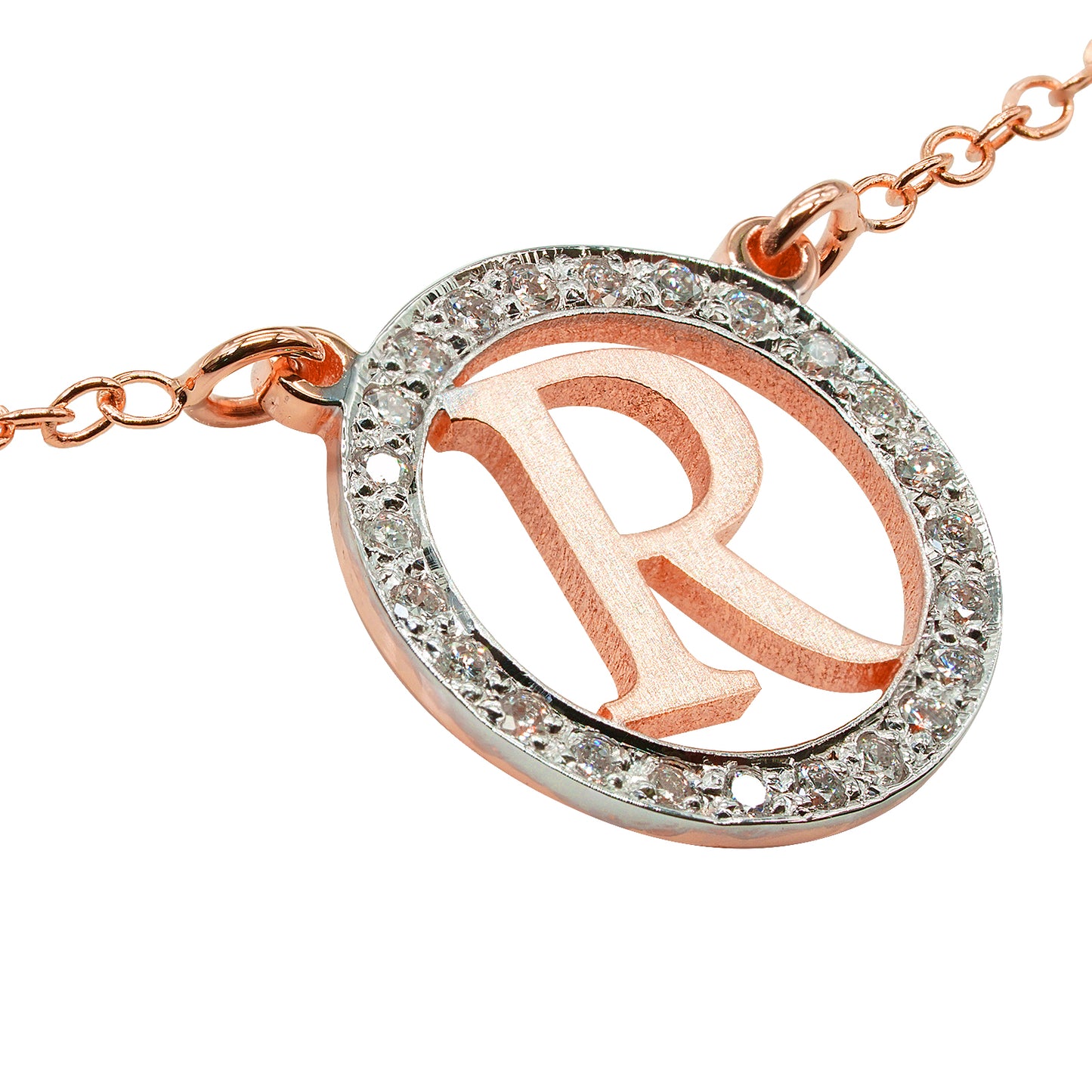 Multi-Initials Station Necklace in 14K Gold with Diamond Halo | Block Text