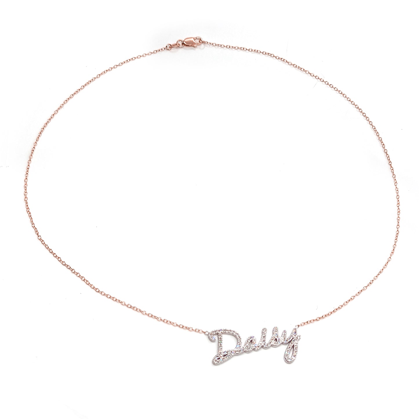 14K Gold and Pave Diamonds Freestyle Script Name Necklace | Small Size