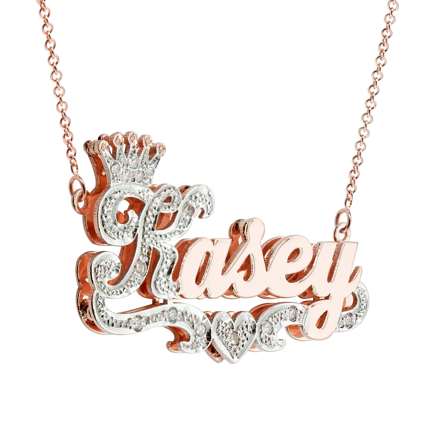 Custom 14K Gold and Diamonds Nameplate Necklace with Crown | Personalized