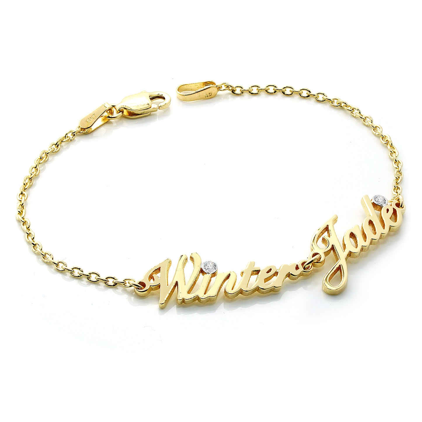 14K Gold Freestyle Script Text with Birthstone Bracelet