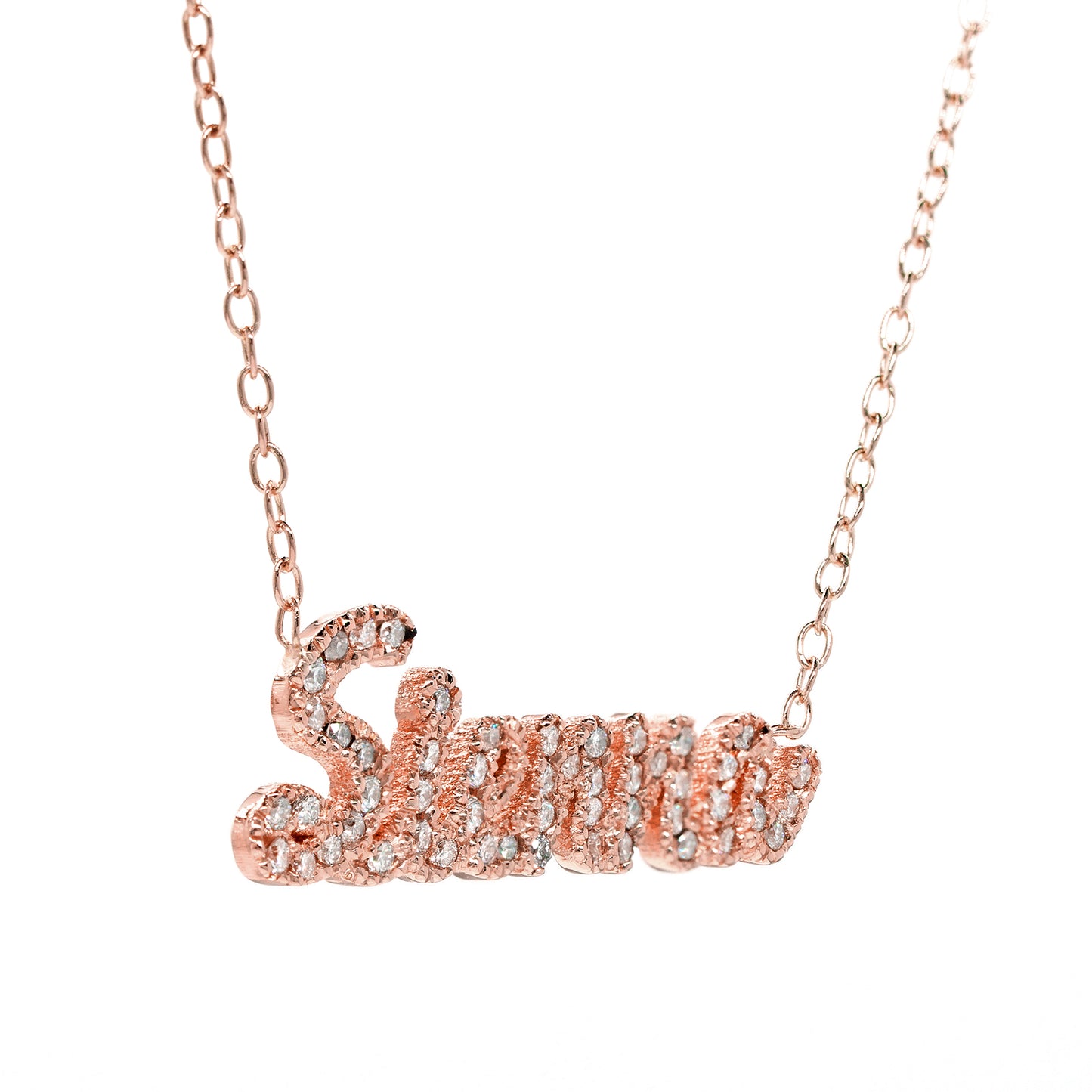 14K Gold and Pave Diamonds Name Necklace in Freestyle Script