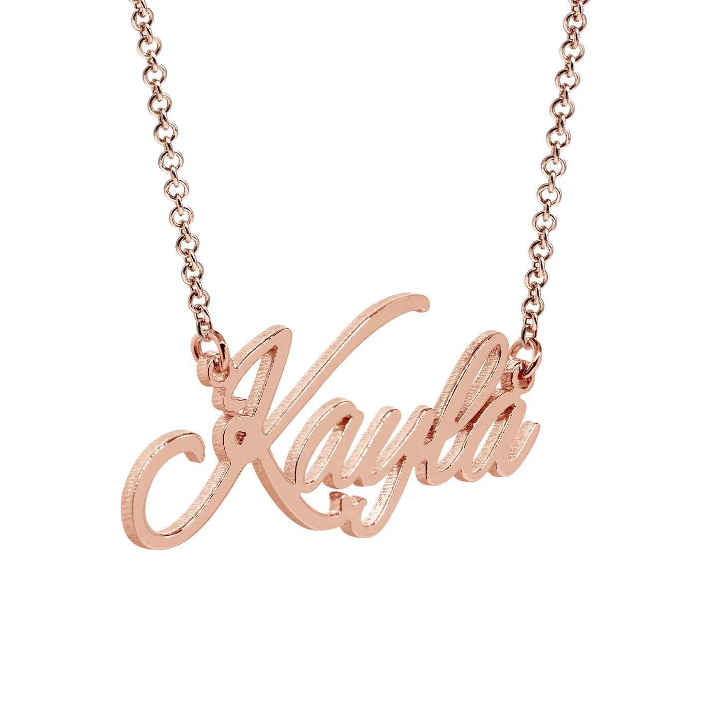 Fancy Script Name Necklace in High Polished 14K Gold