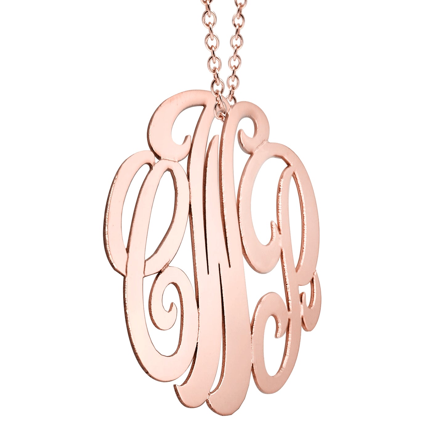 Three Initial Monogram Slide Through Pendant in High Polished 14K Gold
