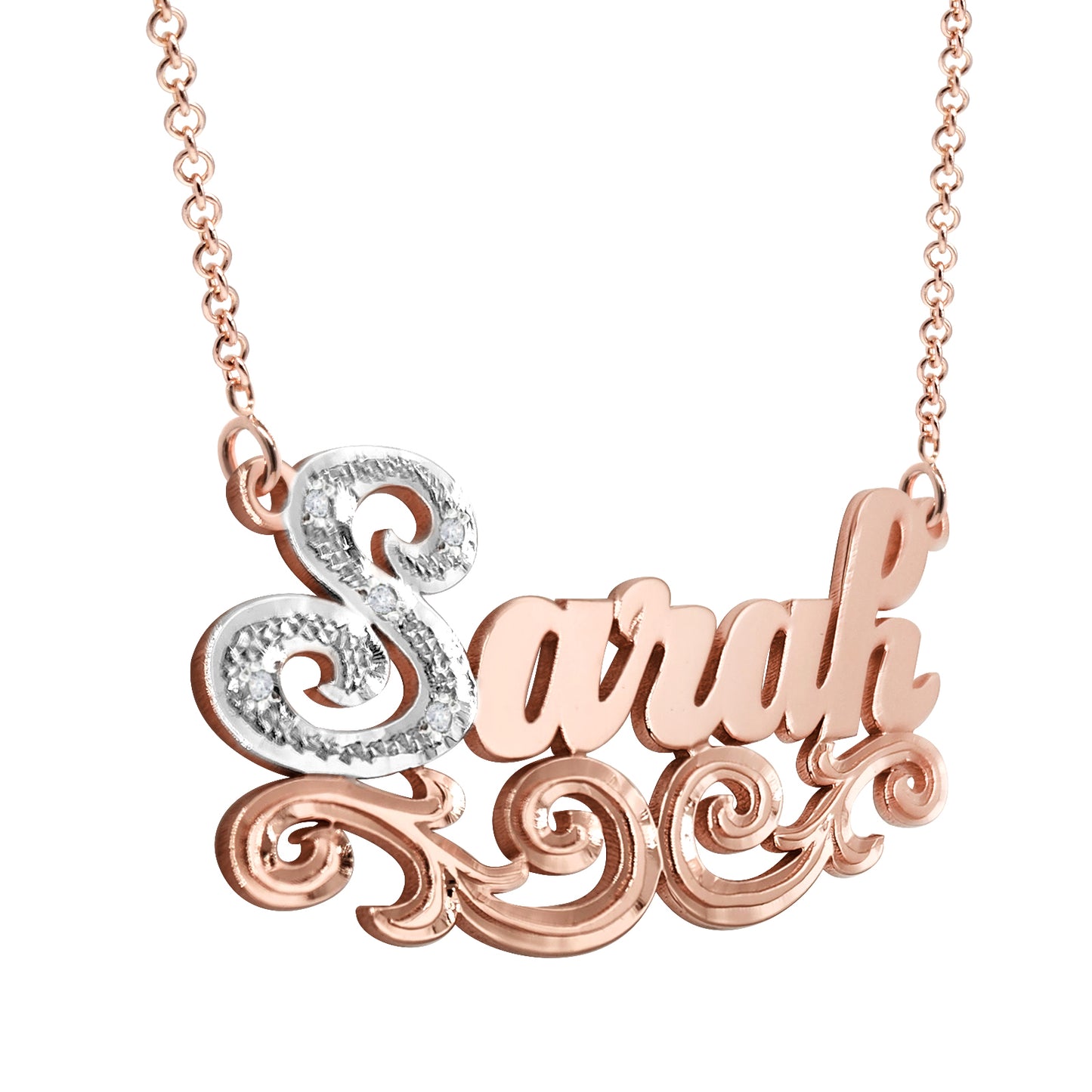 Nameplate Pendant with Diamonds and Fancy Filigree in 14K Gold