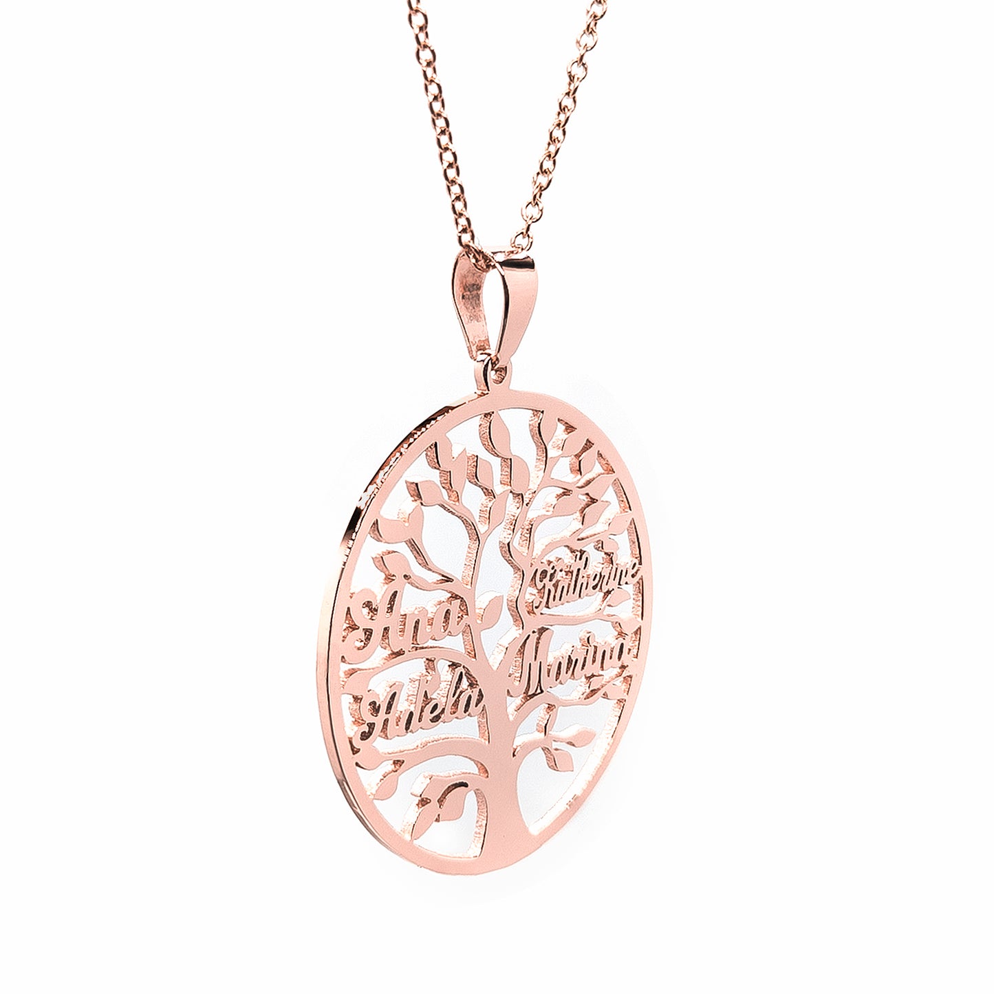 Custom Family Tree Charm Pendant in High Polished 14K Gold