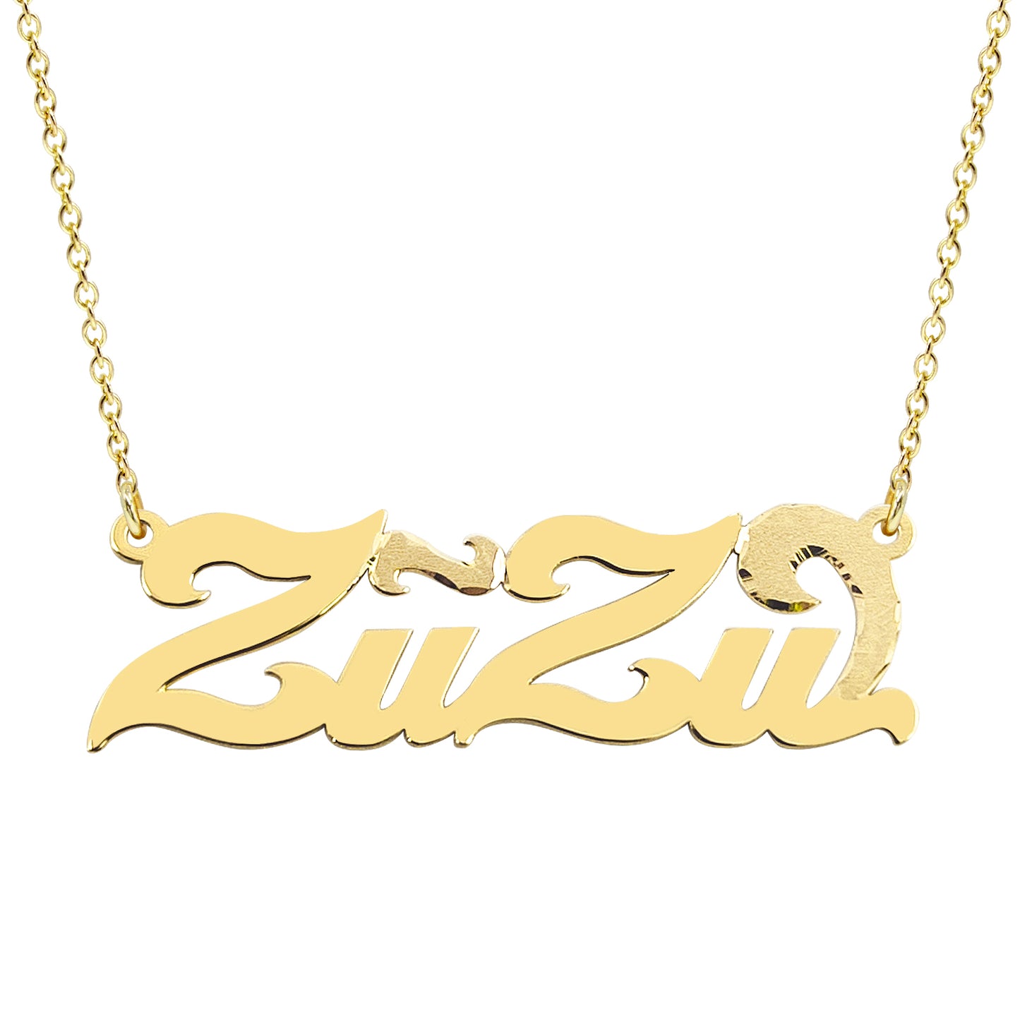 Custom Name Necklace in 14K High Polish Gold with Florentine Finish