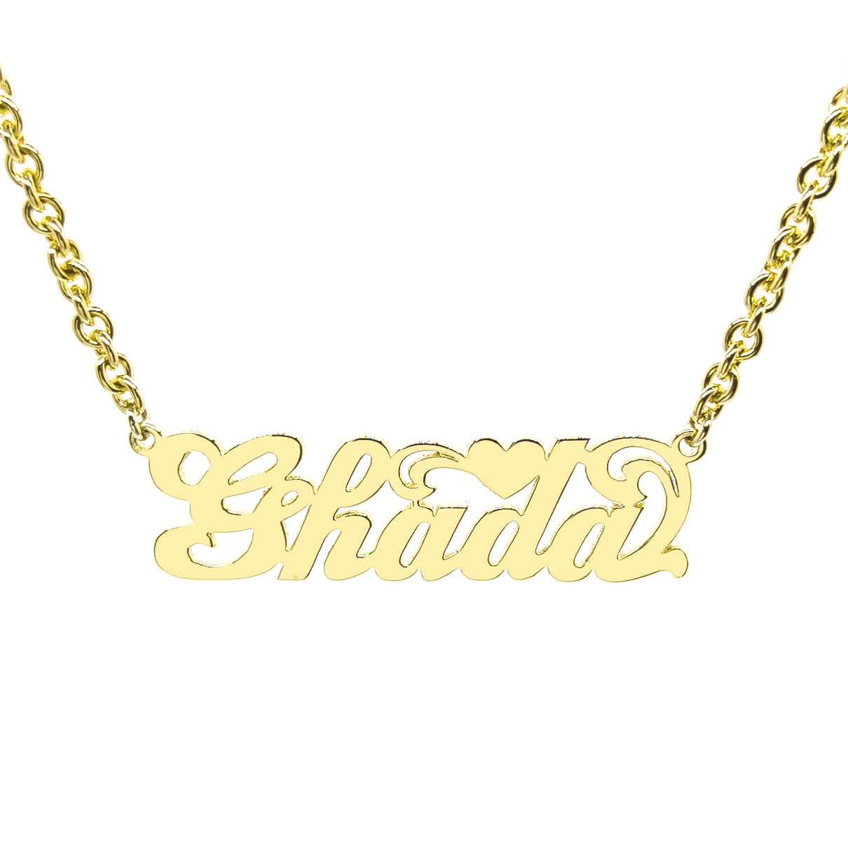 Solid 14K Gold Heart Nameplate Necklace | High Polish - Elegant Creations NYC