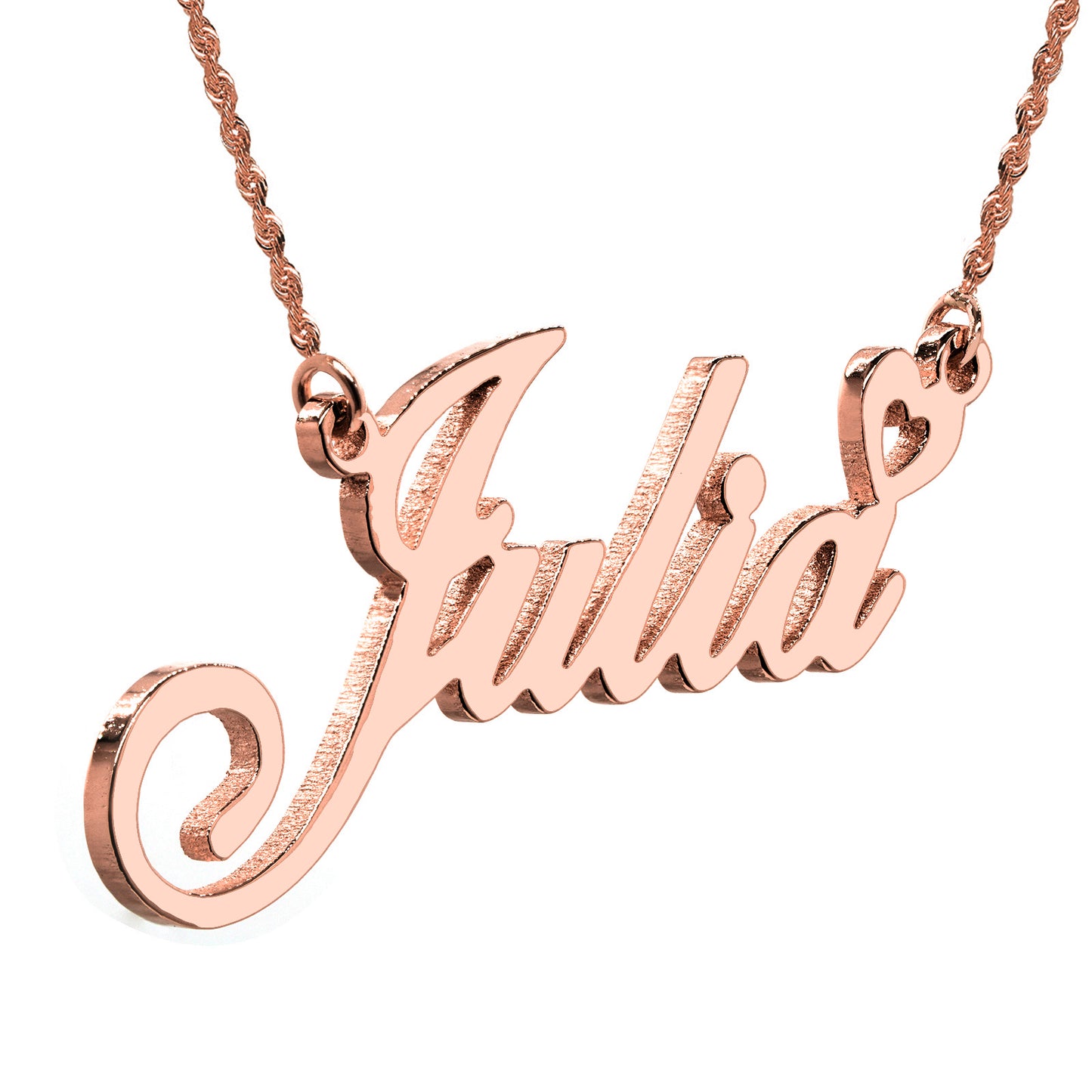 14K Gold Custom Name in Fancy Script and Open Heart Pendant Necklace