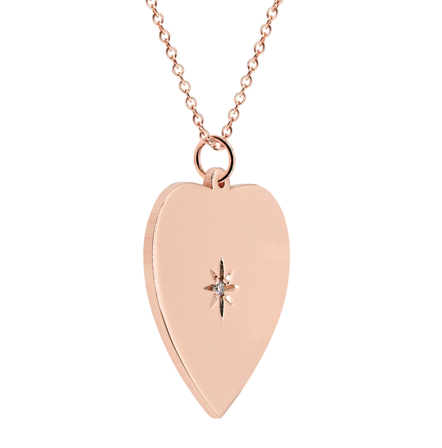 High Polished 14K Gold Heart with Diamond in the Middle | Engravable Back