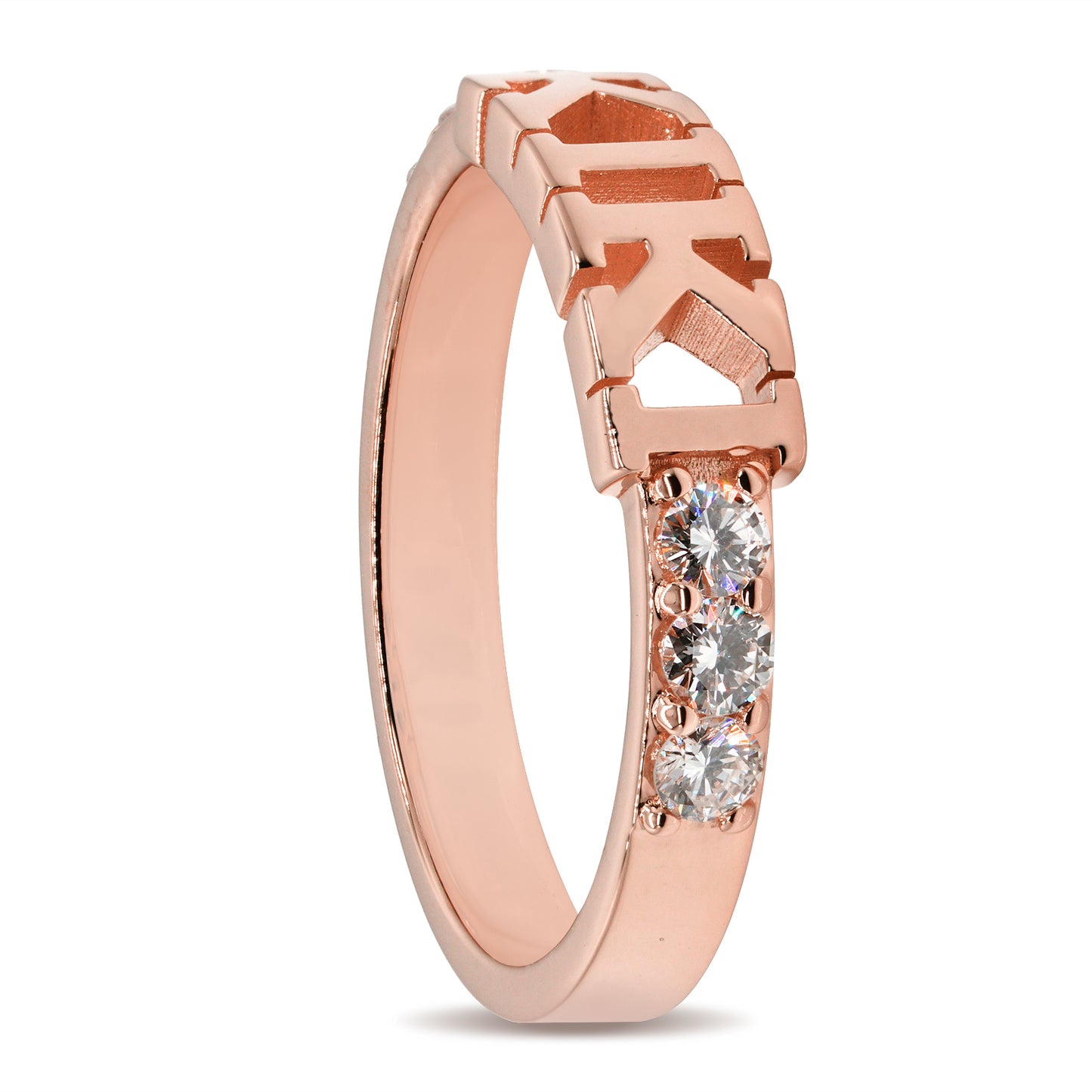 Personalized Name Ring with Block Text in 14K Gold and Genuine Diamonds