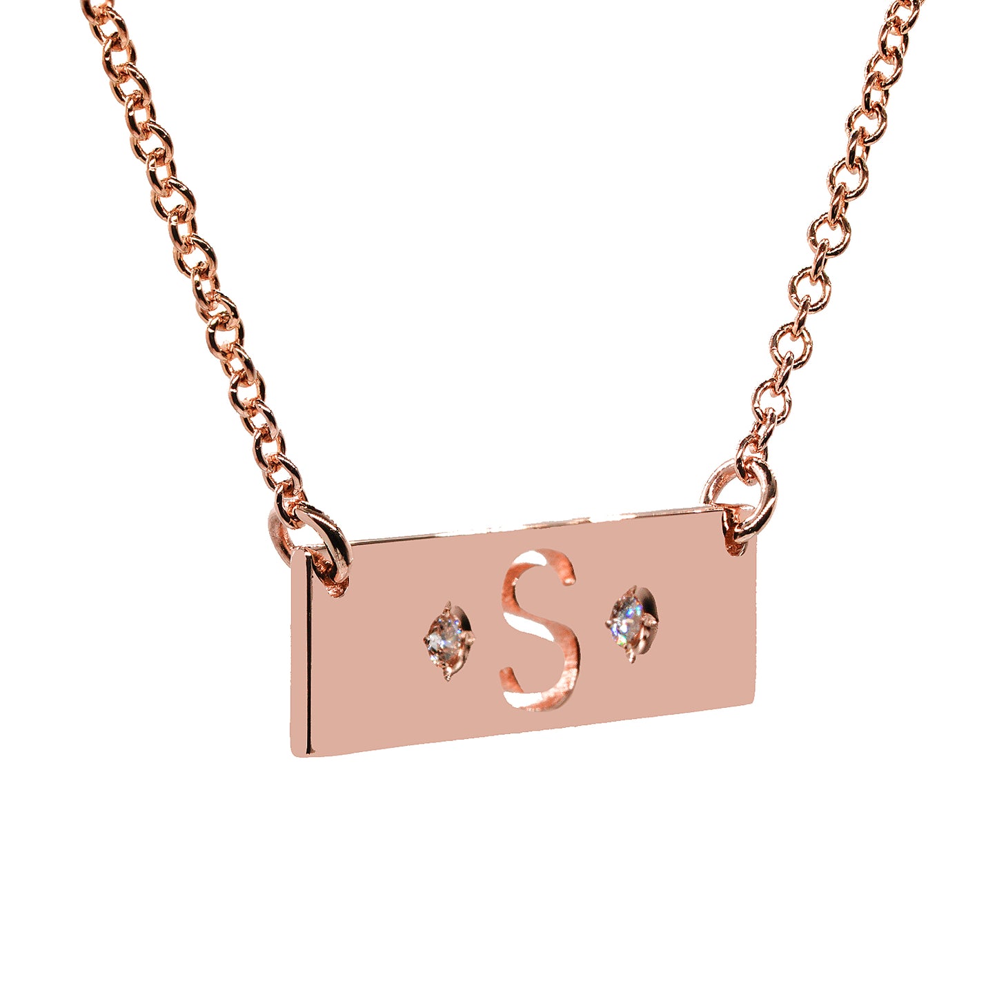 High Polished 14K Gold Bar Punch Out Initial with a Diamond on Sides. | 0.75"