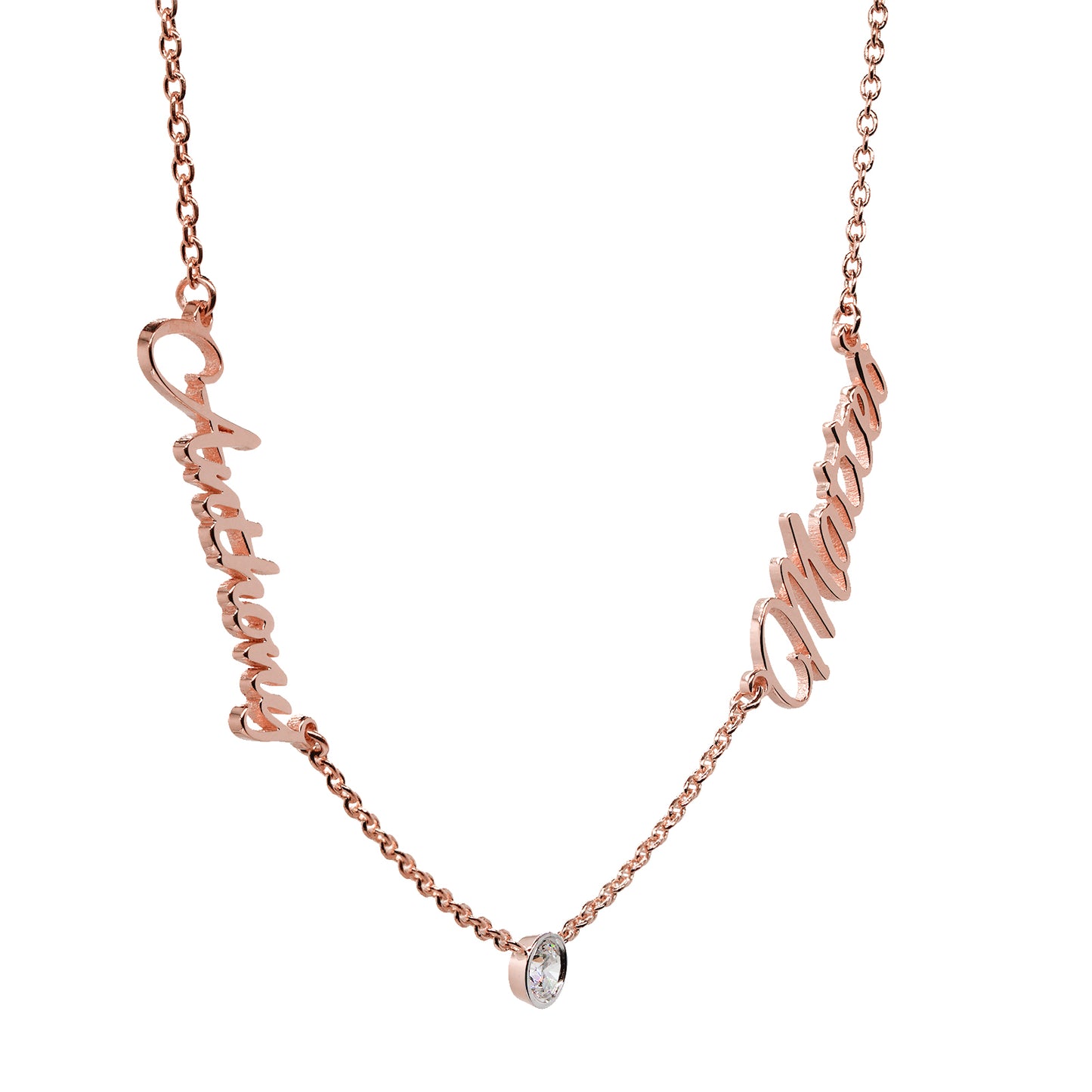 Script Name Necklace with Bezel Set Diamonds in 14K Gold