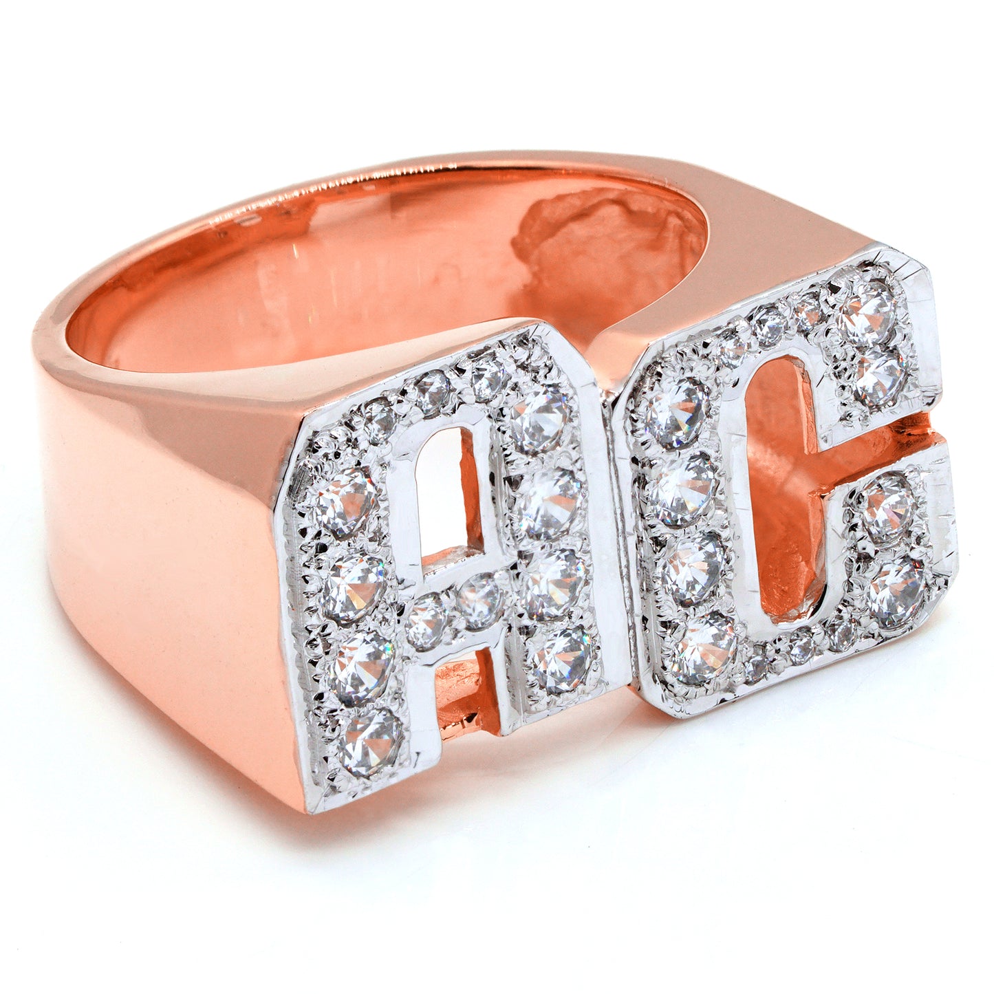 Two Initial Diamond Ring in 14K Gold