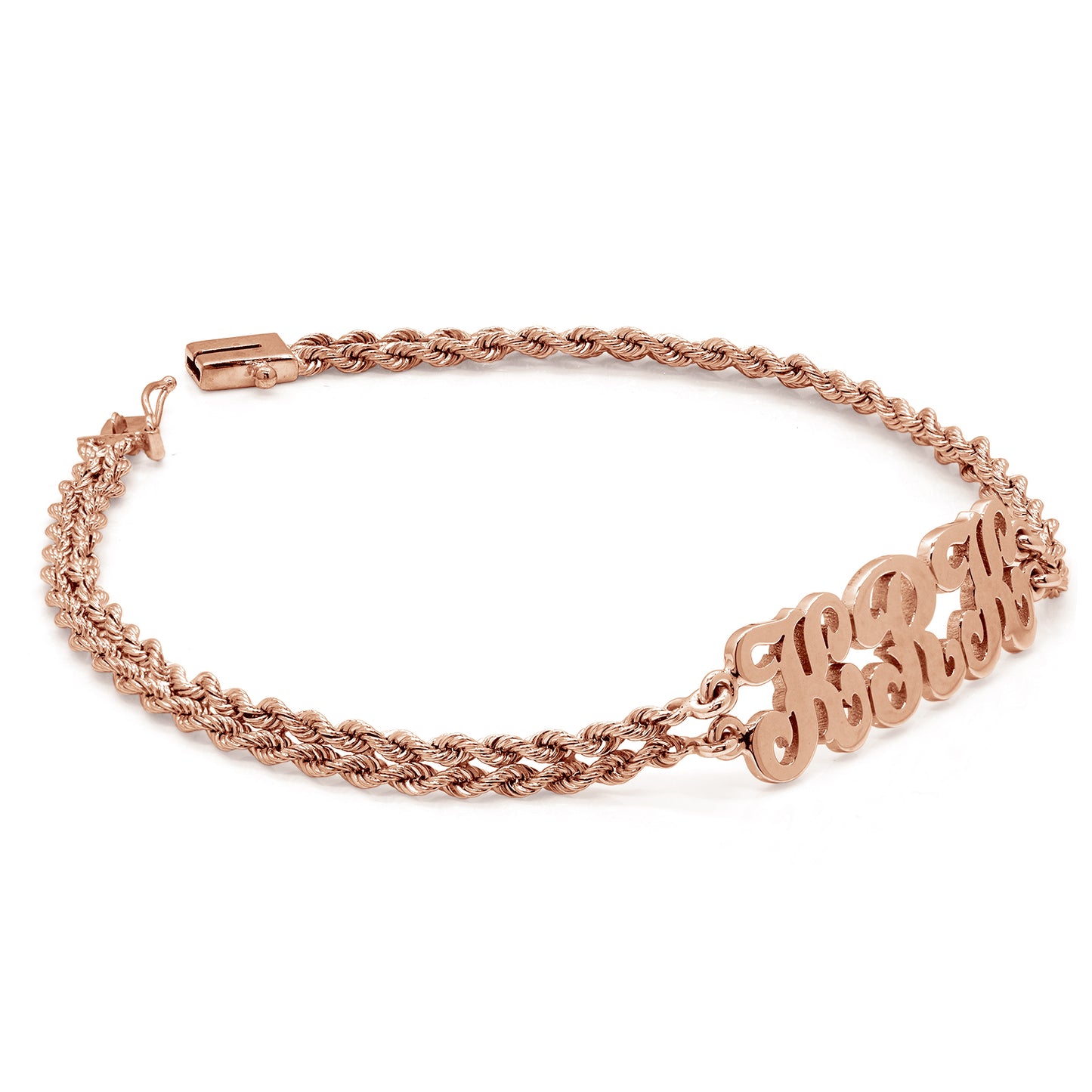 Triple Initial Charm Bracelet with Double Rope Chain in 14K Gold