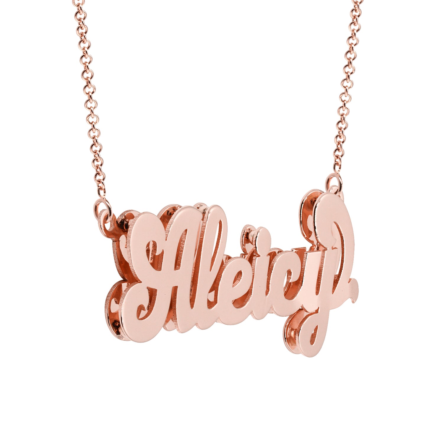 Custom Double Name Plate Necklace in High Polished 14K Gold