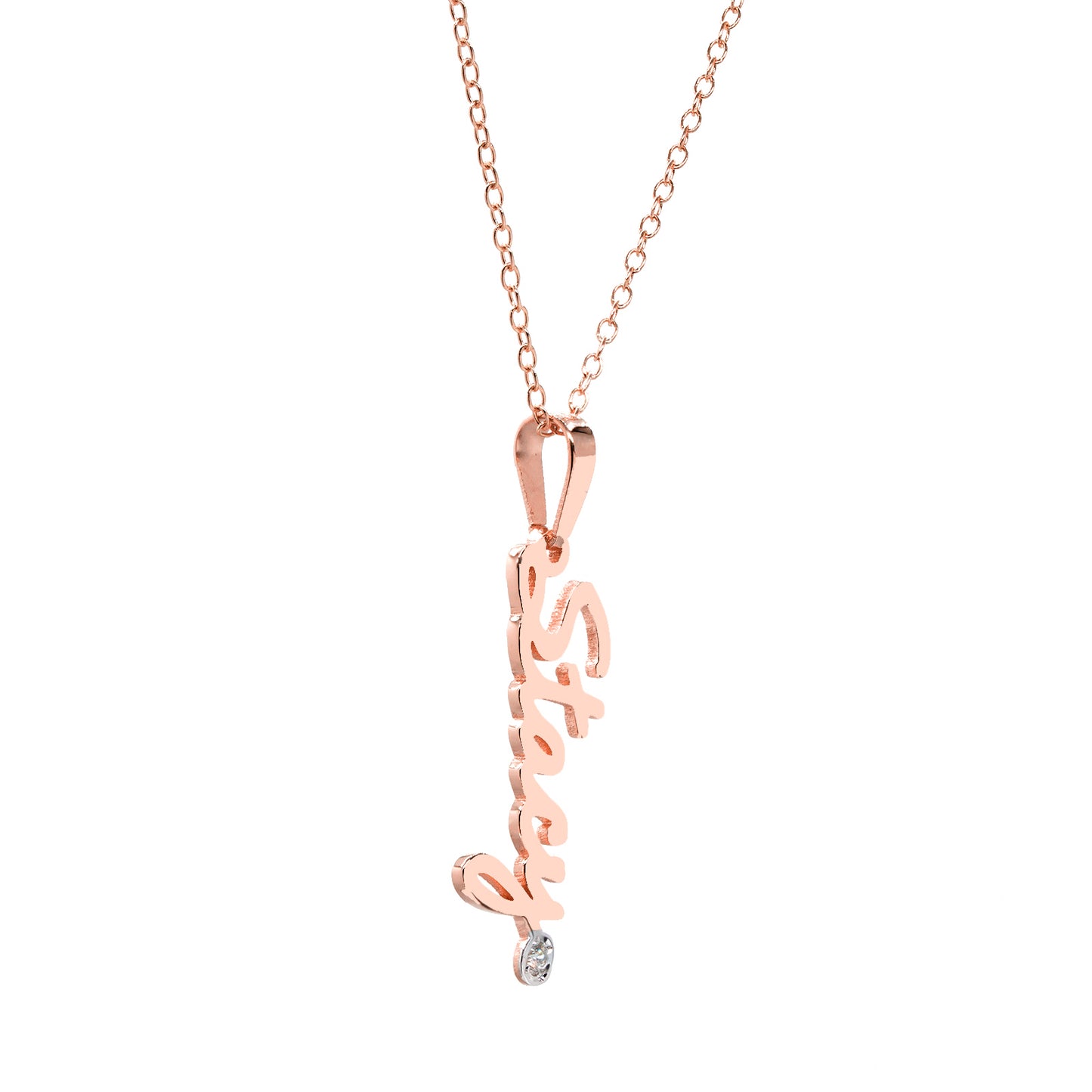 Personalized Vertical Name Pendant with Diamond in High Polished 14K Gold