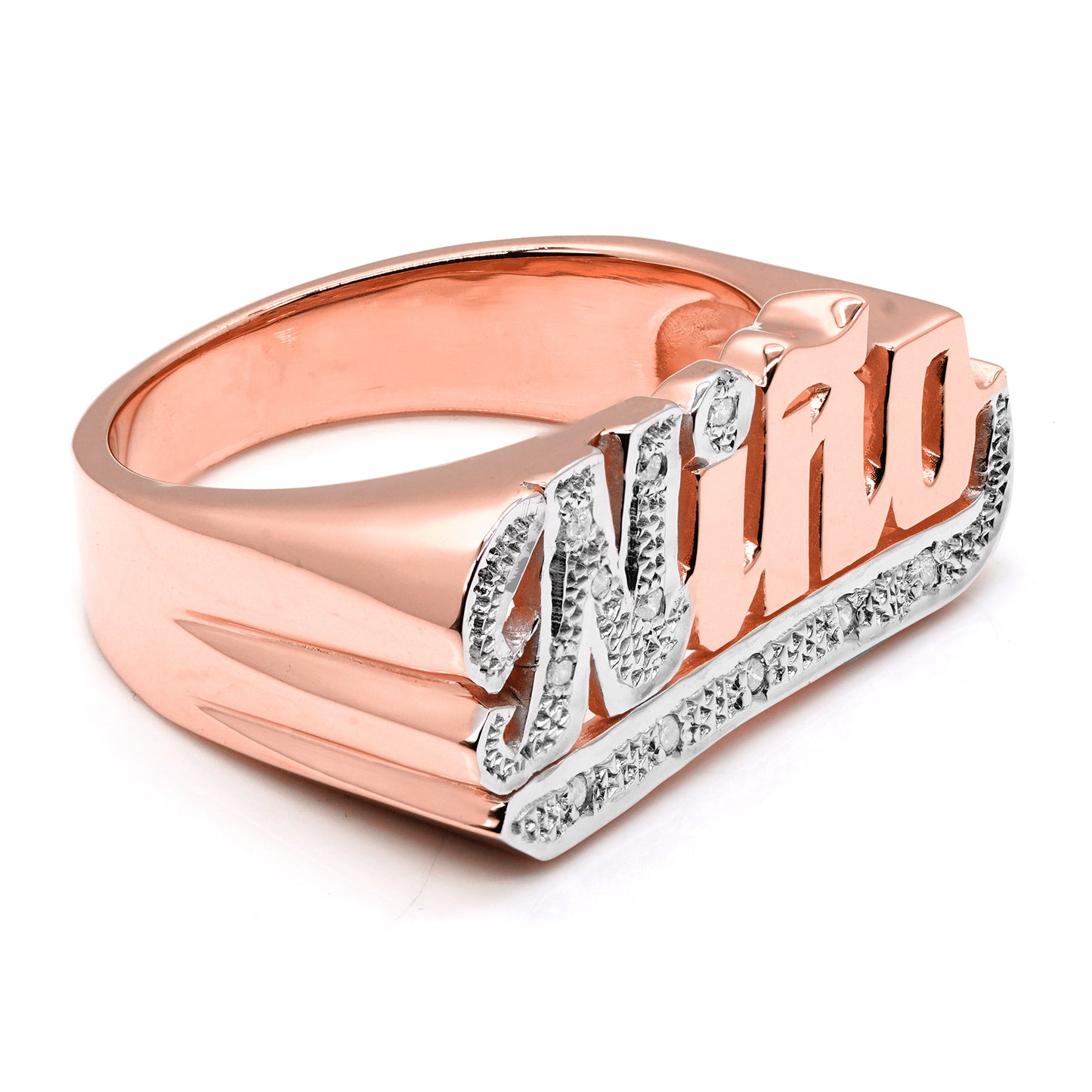 Custom Name Ring in 14K Gold and Diamonds