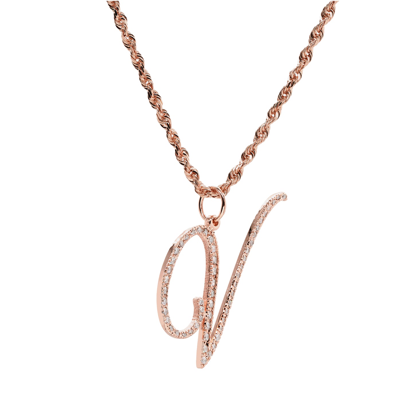 Custom Cursive Initial Pendant Charm with Diamonds in 14K Gold | 1 inch High