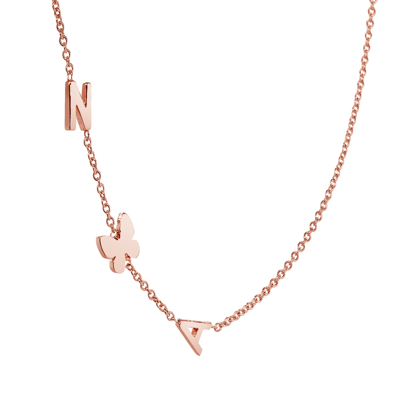 Butterfly Necklace with Custom Initials in 14K Gold Necklace | 6mm