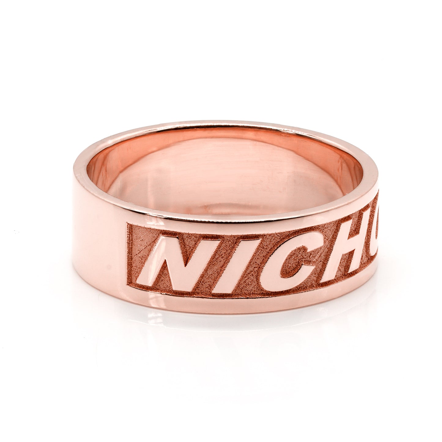 Raised Letters Engraving in High Polished 14K Gold Ring