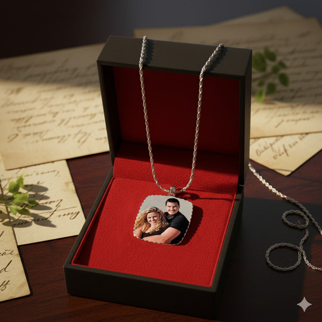 Rounded Rectangle Picture Pendant - 14K Gold Charm with Diamond Cut Edge and HD Laser Printed Custom Jewelry with Your Pictures