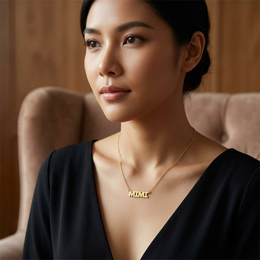 All Caps Block Text Name Pendant in 14K Gold Necklace