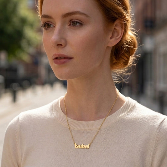 Block Text Name Pendant in Polished 14K Gold