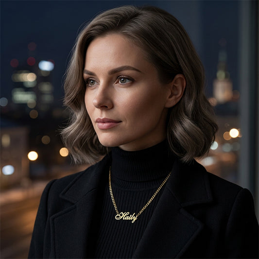 Curb Chain Name Pendant Necklace in High Polished 14K Gold