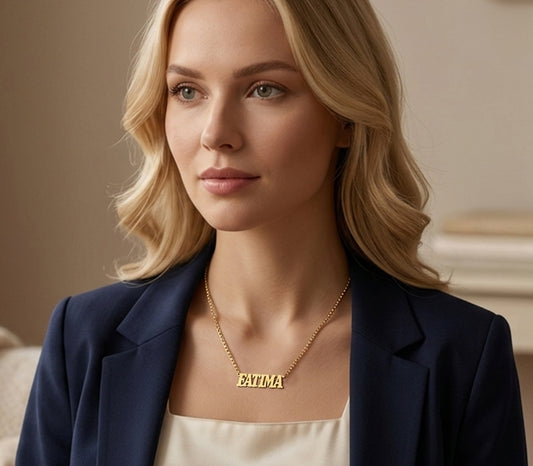 Custom 14K Gold Western Font Nameplate Necklace