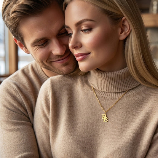 Custom Interlocking Letters Charm Pendant in 14K Gold with Multiple Chain Options