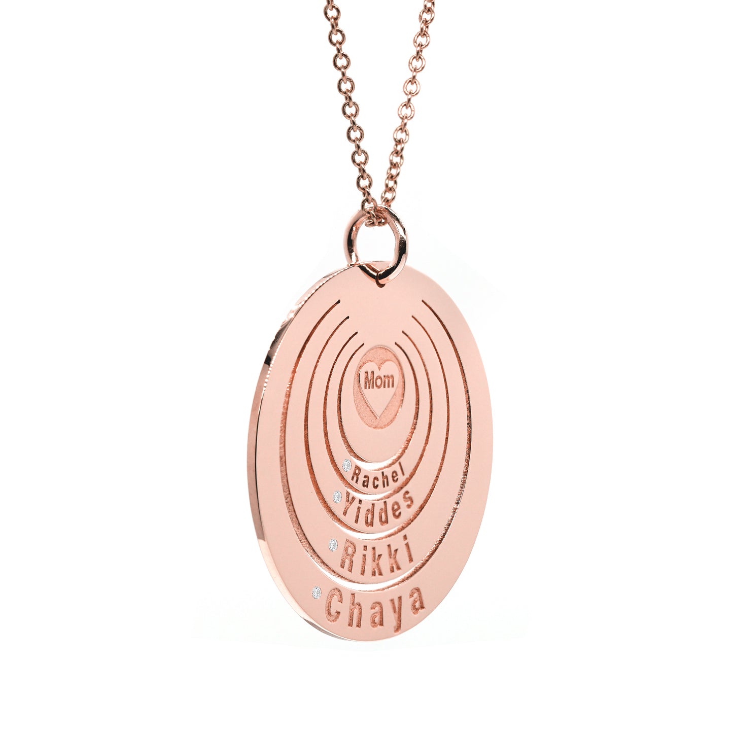 Circle Disk Pendant with Engraved Names with Mom in the Center