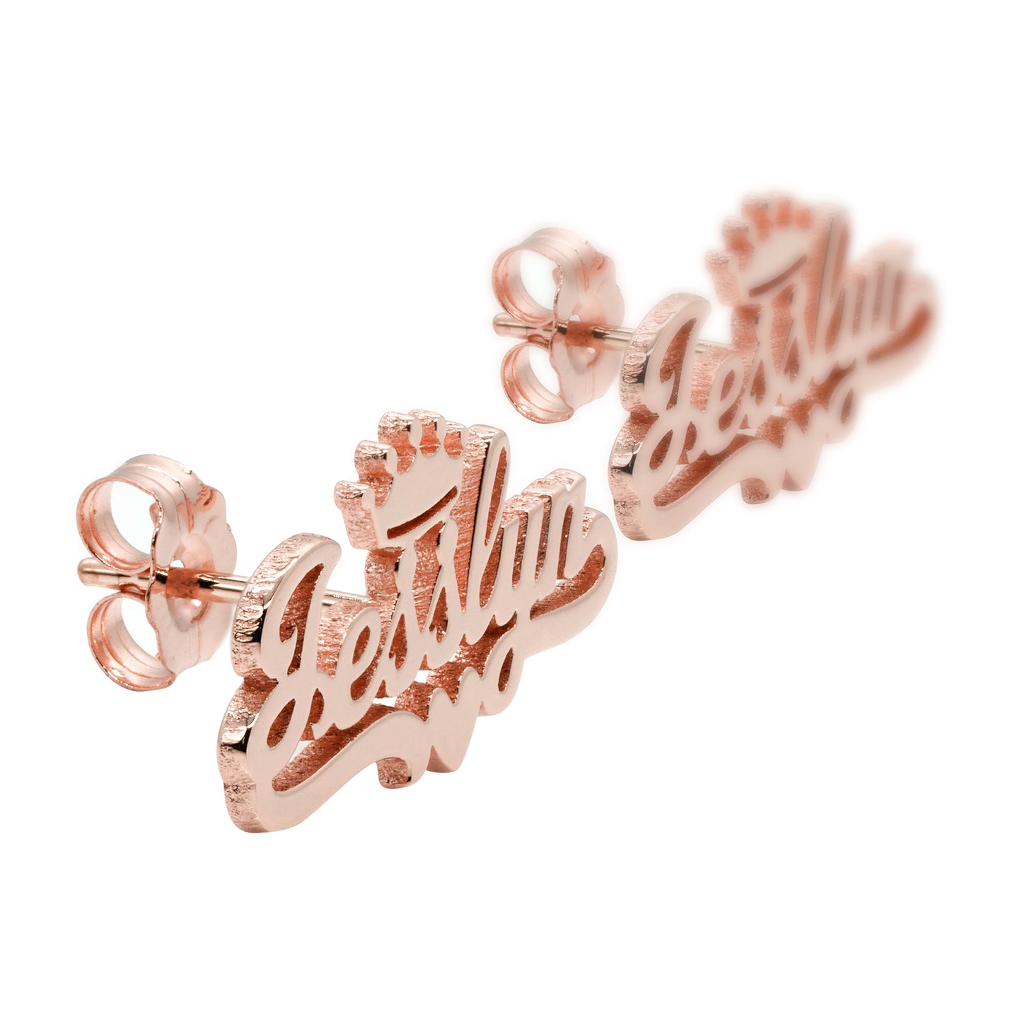 Nameplate Earrings with Fancy Crown in 14K Gold