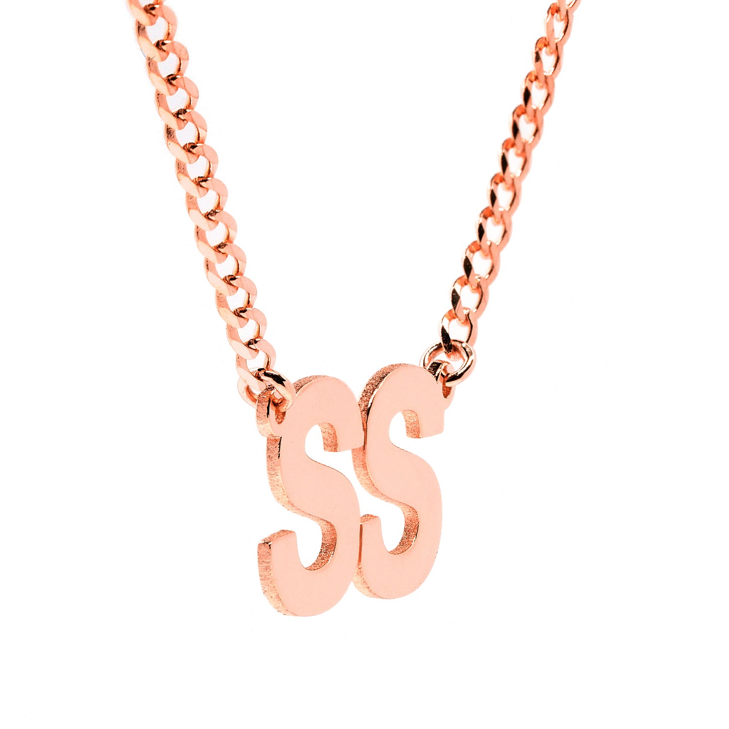 Double Initial Necklace in 14K Solid Gold on Curb Chain