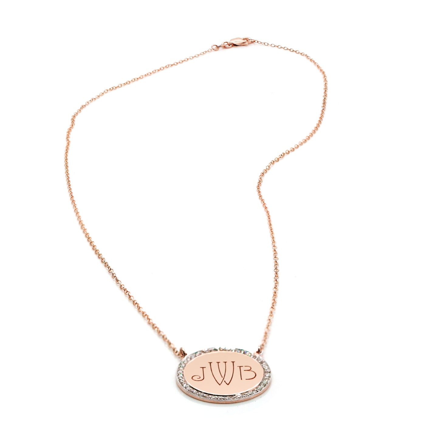 14K Gold Pendant with Custom Monogram and Diamond Halo | Matte Finish