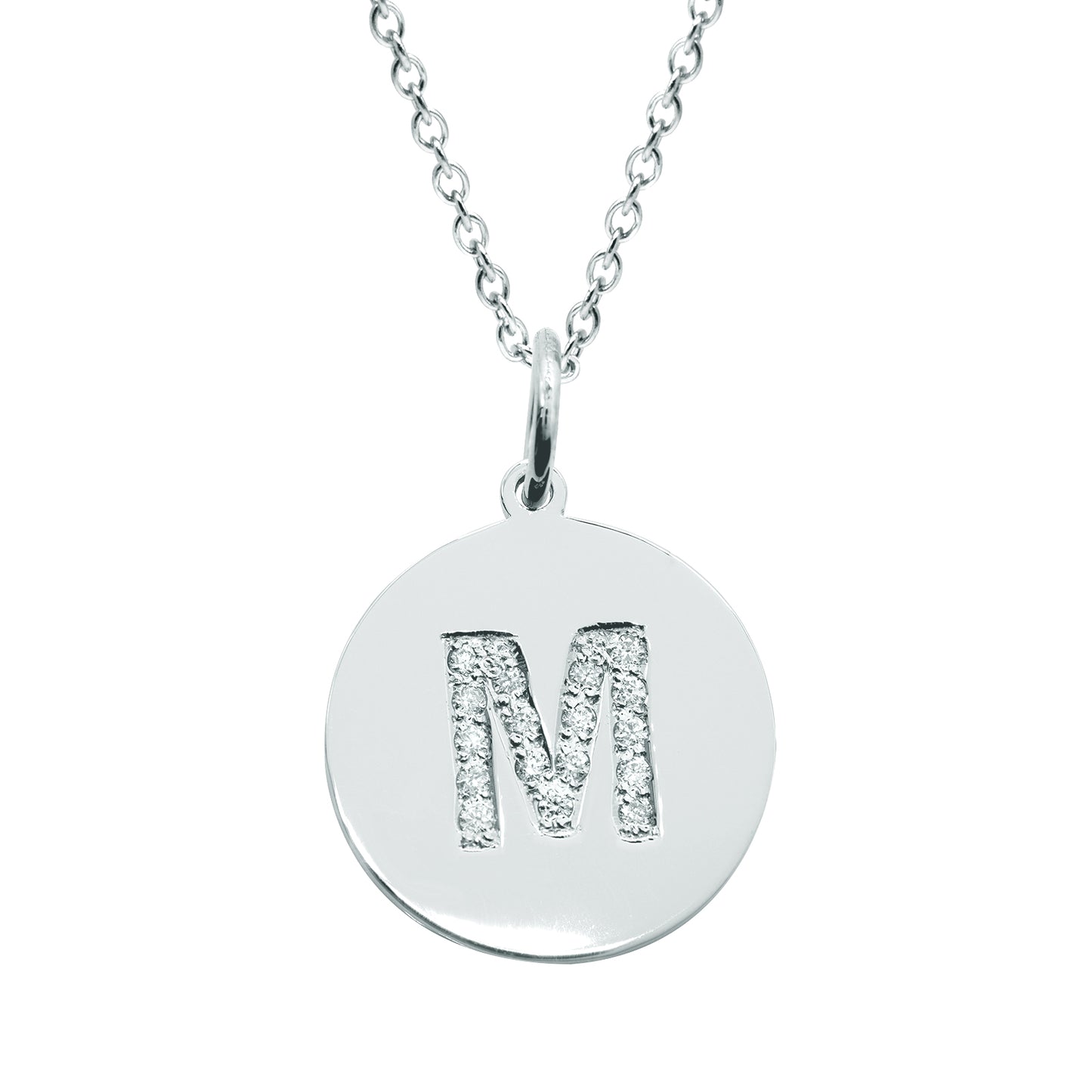 14K Gold Disc Pendant with 1 Initial Diamond Monogram Necklace