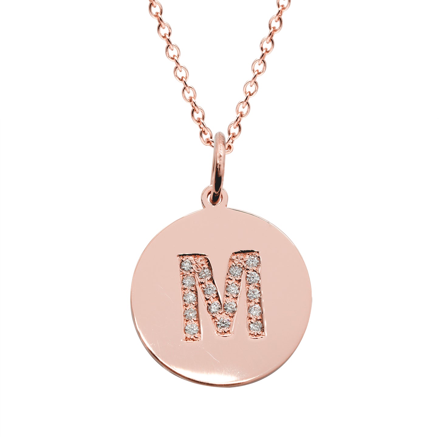 14K Gold Disc Pendant with 1 Initial Diamond Monogram Necklace - Elegant Creations NYC