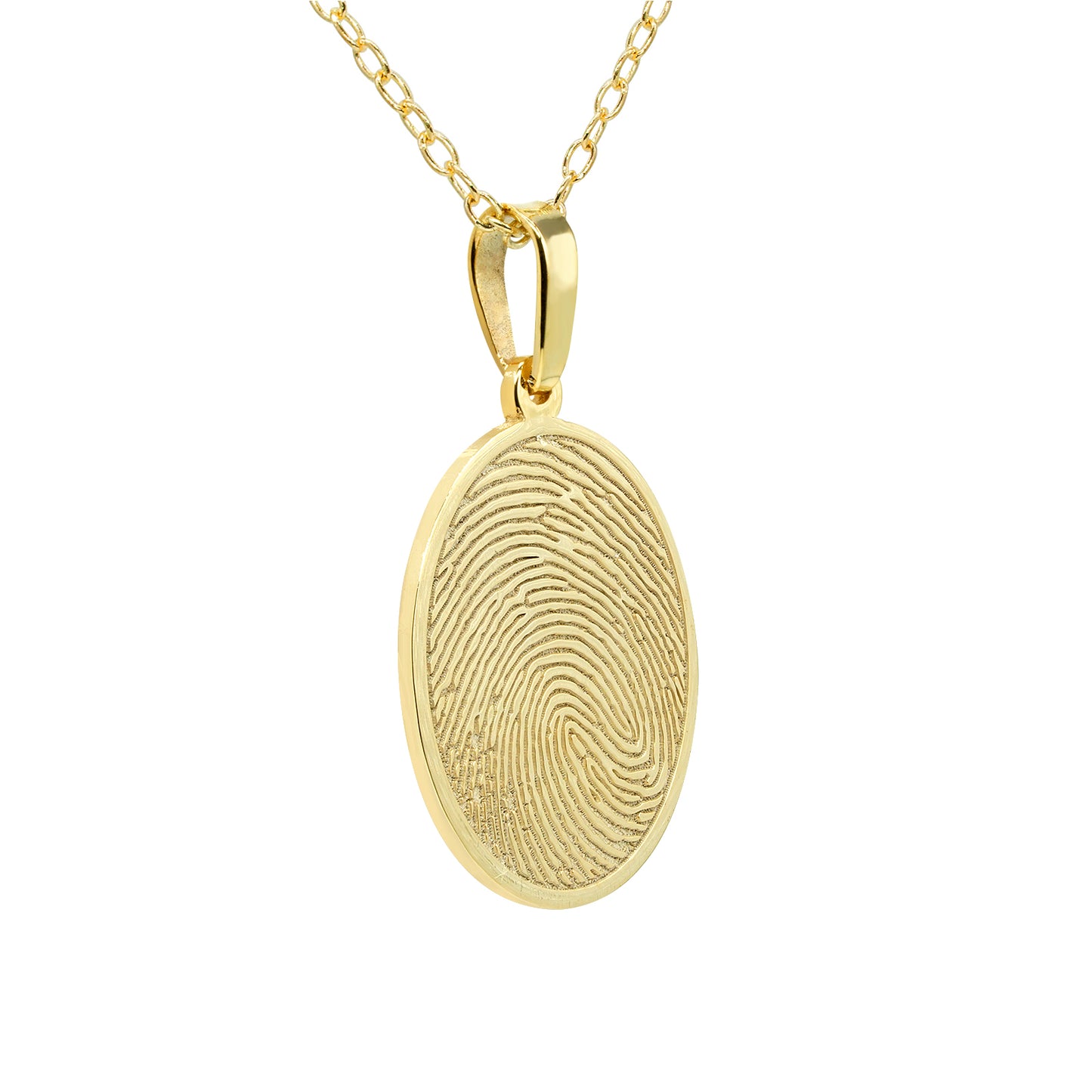 Custom Bezelled Fingerprint Oval Pendant in 14K Gold