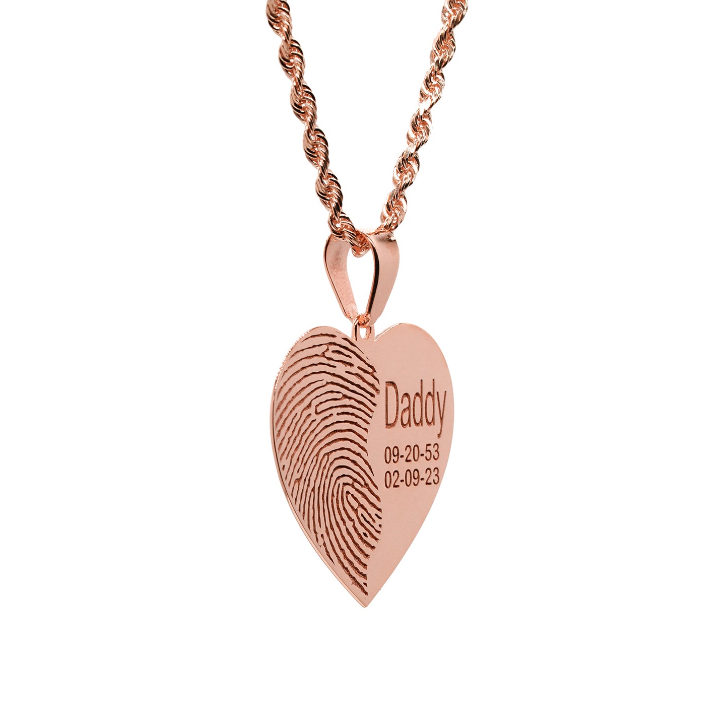 Memorial Fingerprint Heart Charm Pendant with Name and Dates Option in 14K Gold