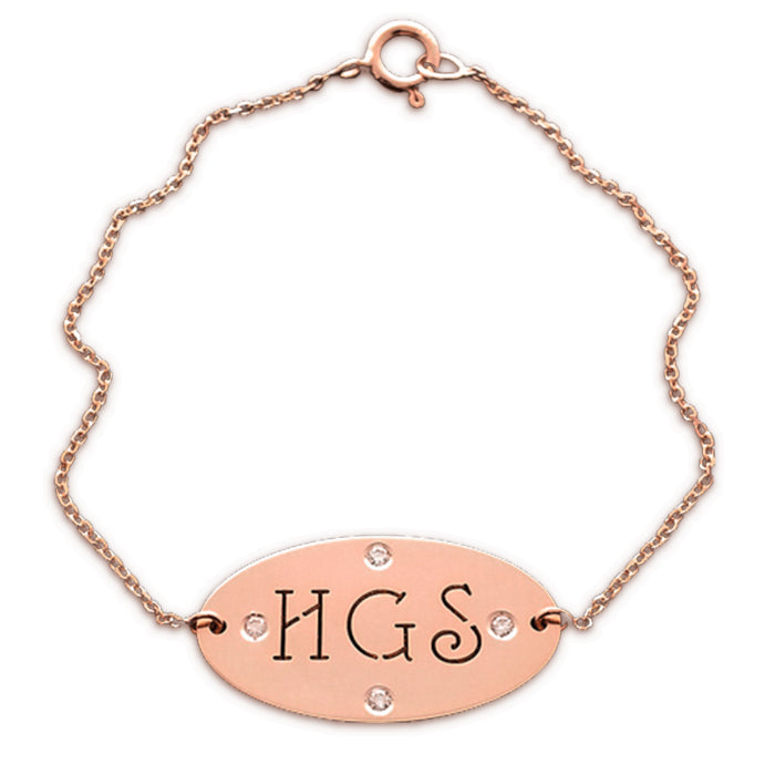 Beautiful 3 initial Monogram Bracelet in 14K Gold and Diamonds