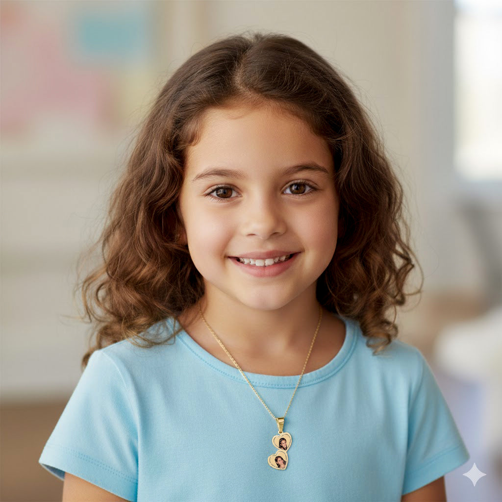 Personalized Picture Pendant 14K Gold with Hearts Cut-Out - Custom Jewelry with Your Photos